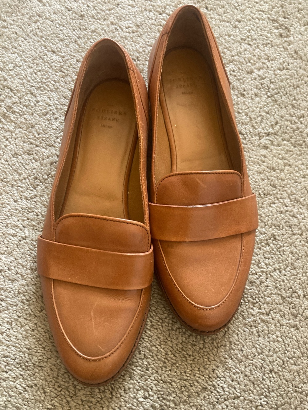 Sezane Tan Leather Penny Loafers
